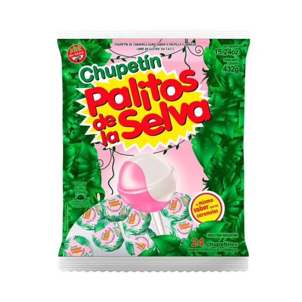 Chupetines Palitos de la selva Frutilla y vainilla x24 - 432g
