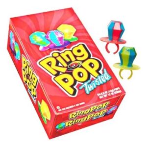 RING POP Chupetin de caramelo duro sabor frutilla cereza frambuesa y tutti frutti 24U 240G